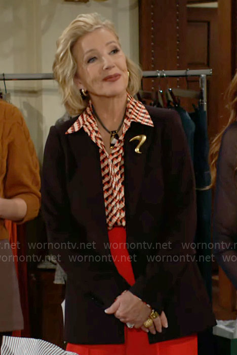 Nikki's geometric print blouse on The Young and the Restless