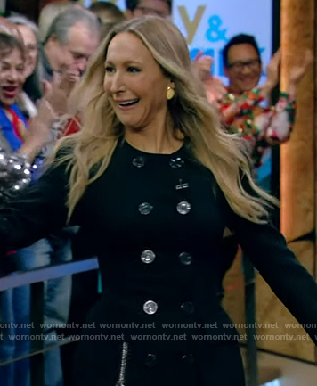Nikki Glaser's black double breasted mini dress on Live with Kelly and Mark