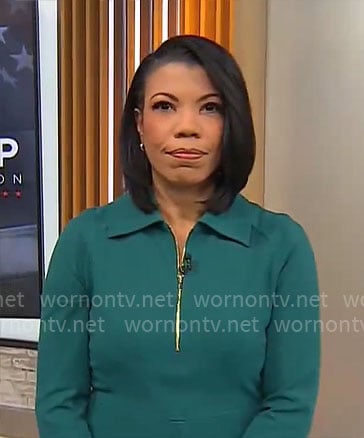 Nikole Killion's teal green zip neck dress on CBS Mornings