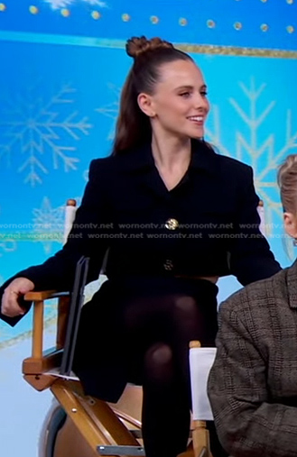 Pauline Chalamet's black cropped blazer and wrap skirt on Good Morning America