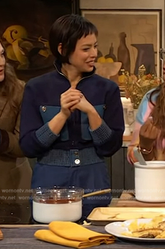 Pila Vildes's denim contrast pocket jacket on The Drew Barrymore Show