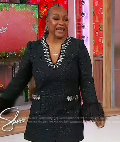 Regina Belle's black embellished tweed dress on Sherri