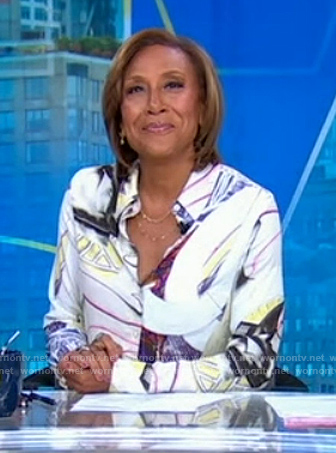 Robin's abstract print blouse on Good Morning America