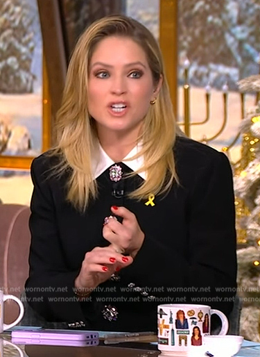 Sara's black embellished button front dress on The View