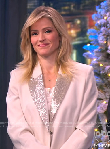 Sara's white embellished collar blazer and pants on The View