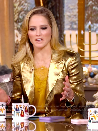 Sara's gold metallic blazer and pants on The View