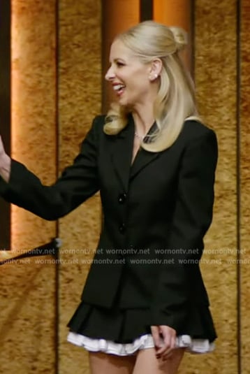 Sarah Michelle Gellar's black blazer and layered mini skirt on Live with Kelly and Mark