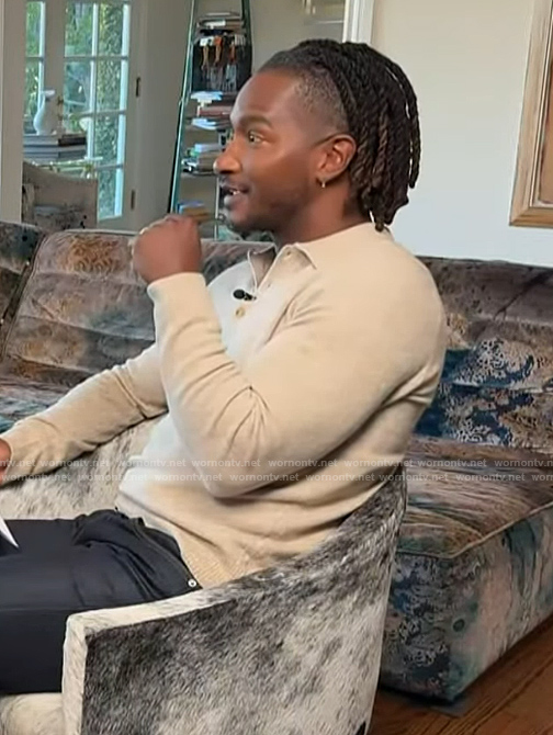Scott's beige cashmere polo sweater on Access Hollywood