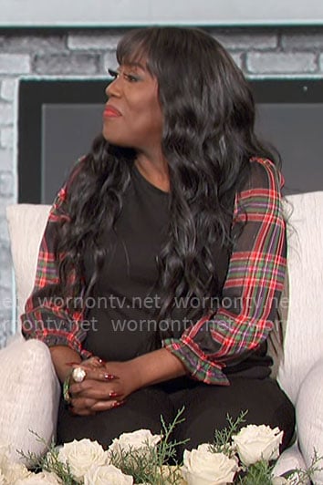 Sheryl's black top with plaid sleeves on The Talk