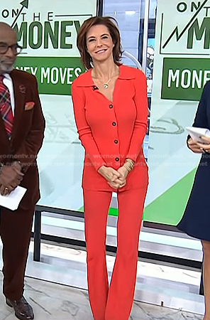 Stephanie Ruhle's orange collared cardigan and pants on Today