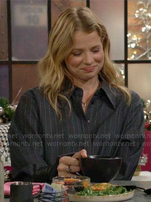Summer's pinstripe shirtdress on The Young and the Restless