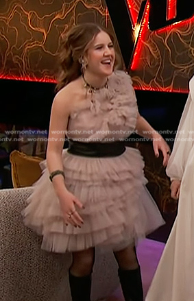 Sydney Sterlace's pink ruffle tulle mini dress on The Voice