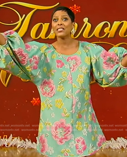 Tamron's floral embroidered mini dress on Tamron Hall Show