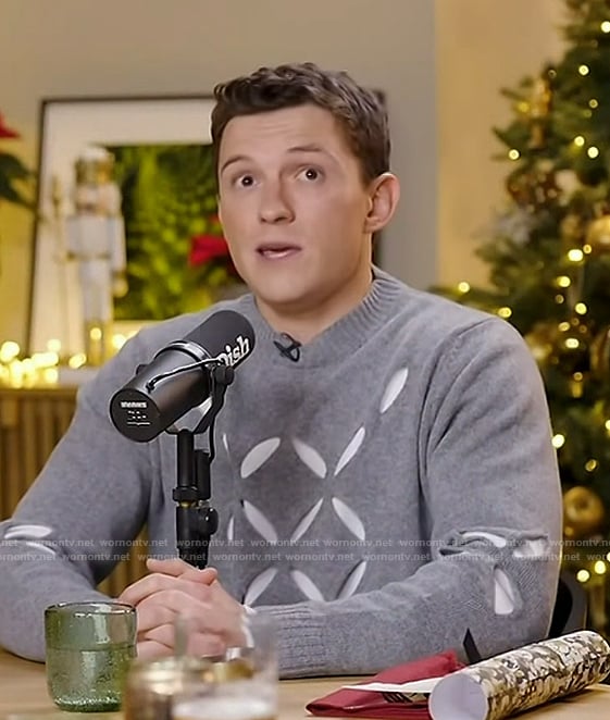 Tom Holland's gray laser cutouts sweater on Today