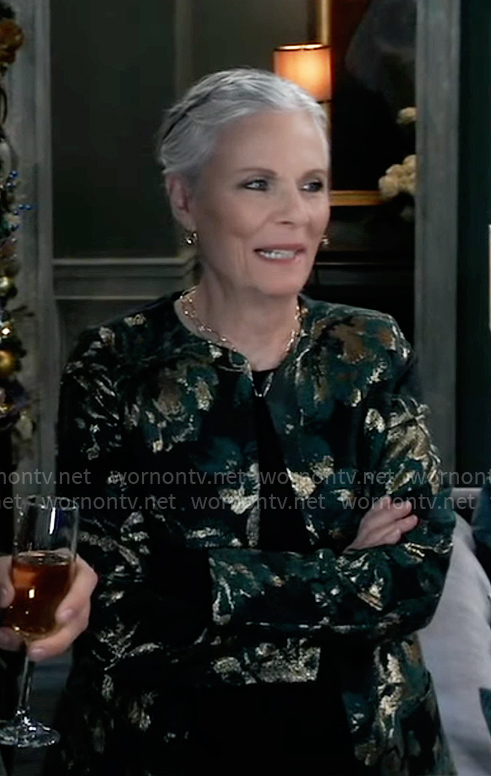 Tracy's green jacquard jacket on General Hospital