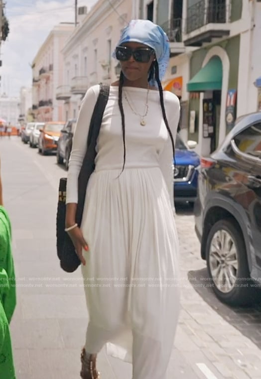 Ubah's white long sleeve maxi dress on The Real Housewives of New York City