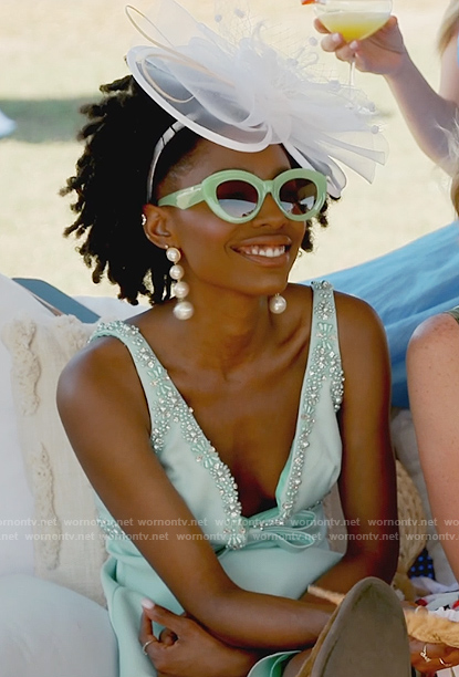 Venita's blue embellished trim mini dress on Southern Charm