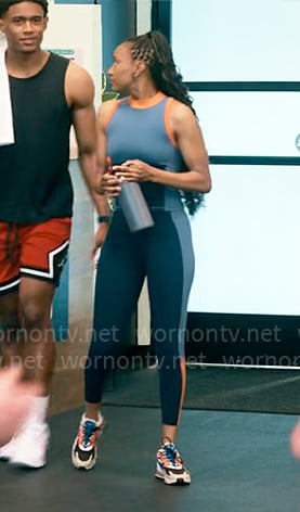 Whitney's colorblock tank top and leggings set on The Sex Lives of College Girls