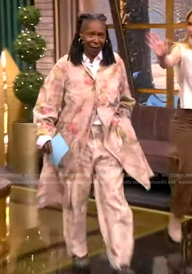 Whoopi's pink floral jacket and denim pants on The View