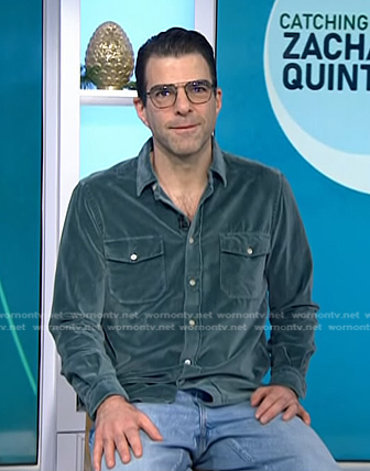 Zachary Quinto's teal velvet shirt on Today