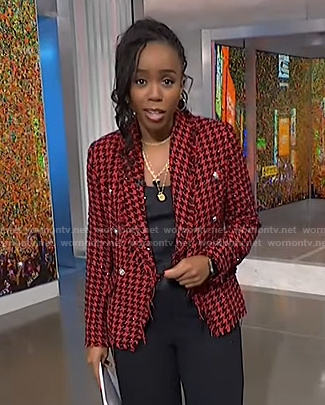 Zinhle's red houndstooth blazer on NBC News Daily