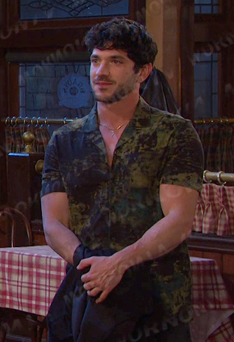 Javi's green abstract print shirt on Days of our Lives