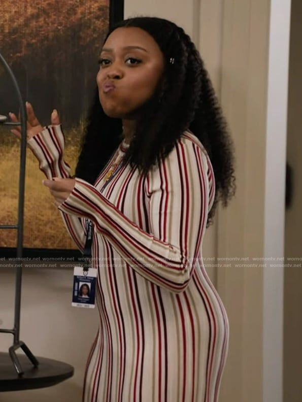 Janine's striped long sleeve dress on Abbott Elementary