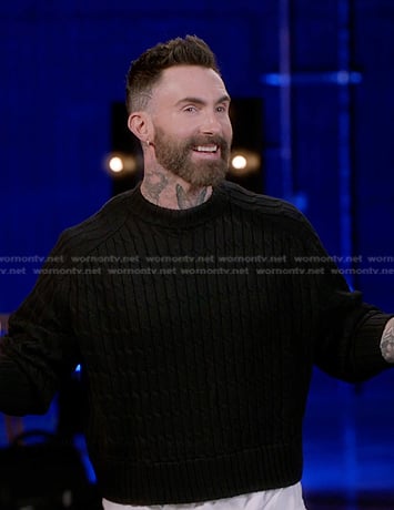 Adam's black cable knit sweater on The Voice