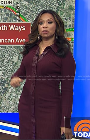 Adelle's burgundy ribbed leather trim dress on Today