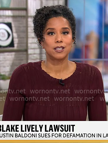 Adriana Diaz's burgundy knit midi dress on CBS Mornings