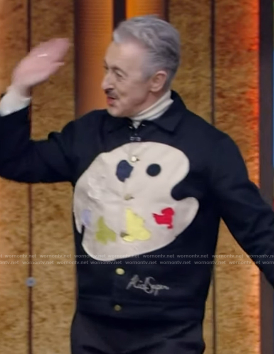 Alan Cumming's paint palette print jacket on Live with Kelly and Mark