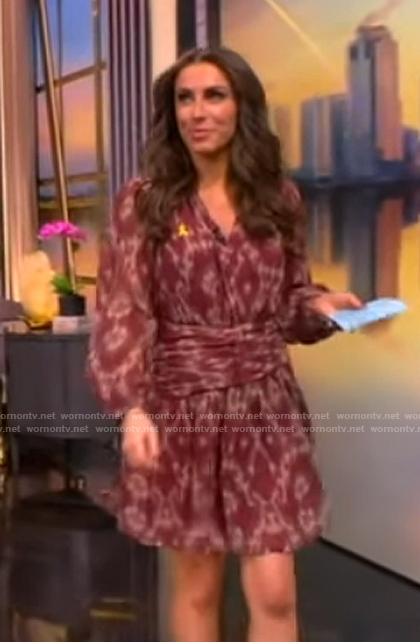 Alyssa's printed tie neck mini dress on The View