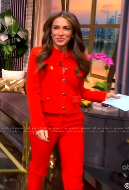 Alyssa's red denim jacket and pants on The View