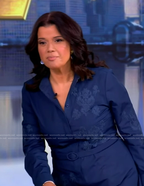Ana's blue floral embroidered shirtdress on The View