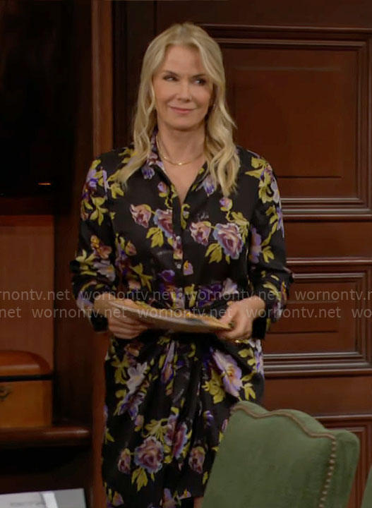 Brooke's black floral shirtdress on The Bold and the Beautiful