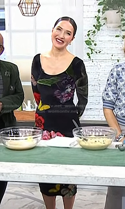 Candice Kumai's black floral scoop neck dress on Today