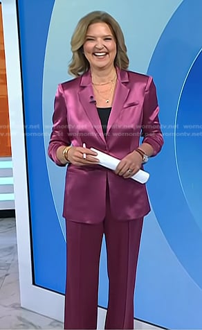 Christine's pink satin blazer and pant suit on Today