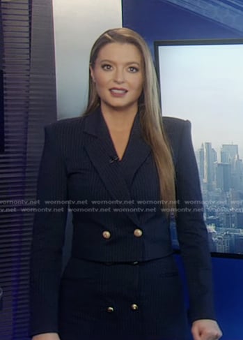 Dani's navy pinstripe cropped blazer and skirt on Good Morning America