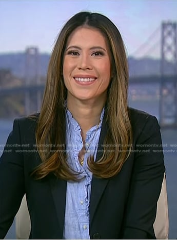 Deirdre's blue ruffle trim linen blouse on NBC News Daily