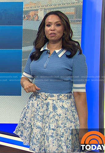 Adelle's blue polo top and floral mini skirt on Today