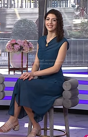 Elena Nicolaou's teal blue ruched dress on Today