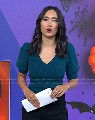 Emilie's teal puff sleeve sweater on Today