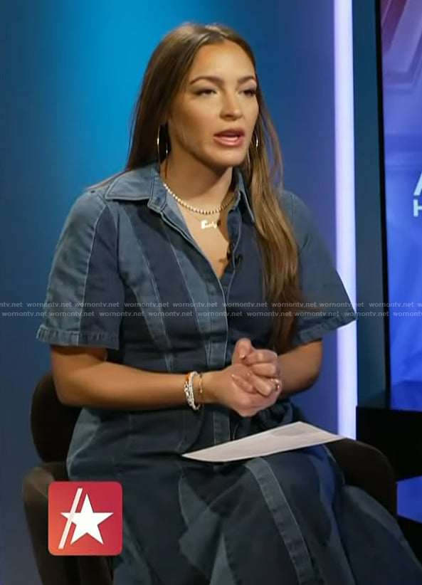 Emily Orozco's patchwork denim dress on Access Hollywood