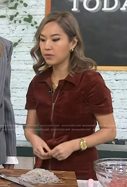 Esther Choi's brown corduroy jumpsuit on Today