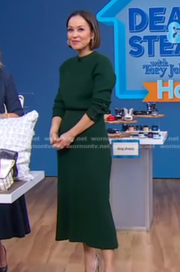 Eva's green button sleeve sweater and skirt on Good Morning America