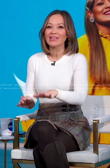 Eva's plaid fringed skirt on Good Morning America