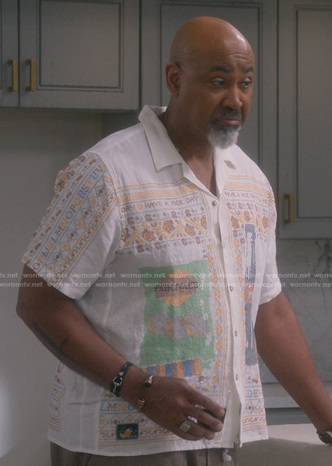 Frank's white embroidered shirt on The Upshaws