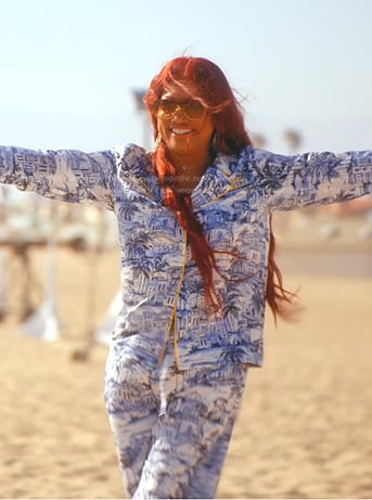 Garcelle's blue print pajamas on The Real Housewives of Beverly Hills