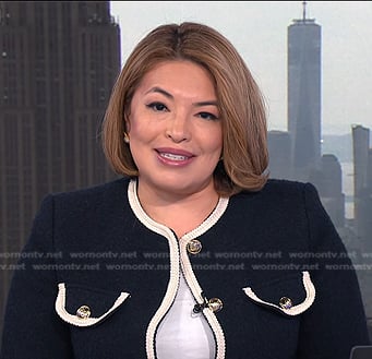 Gilma Avalos's contrast trim tweed jacket on NBC News Daily
