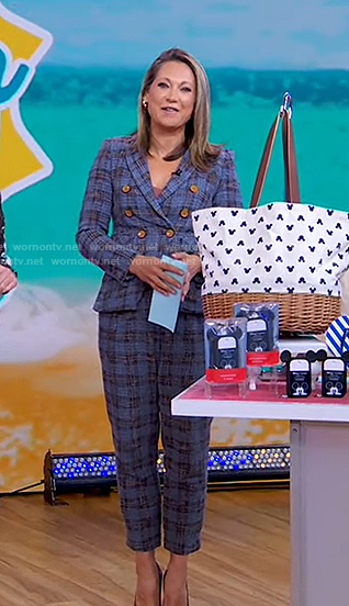Ginger's blue plaid blazer and pant suit on Good Morning America